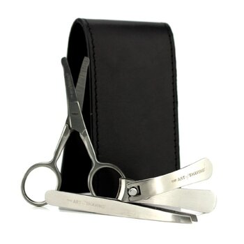 Manicure Set: Nail Clipper + Nose Hair Scissors + Tweezers + Black Leather Pouch